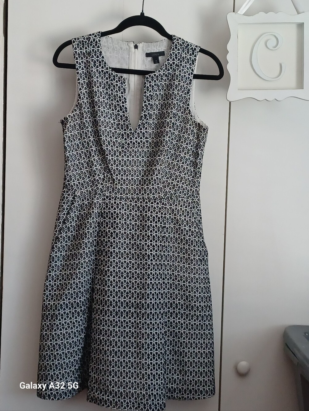 J Crew Womens Navy & White Eyelet Fully Lined Sleeveless Fit Flare Dress Size 8
